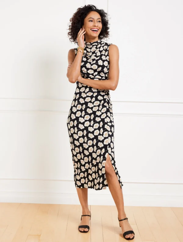 Cowl-Neck Midi Dress - Deco Flower