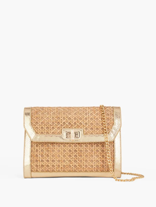 Metallic Leather Trim Rattan Clutch